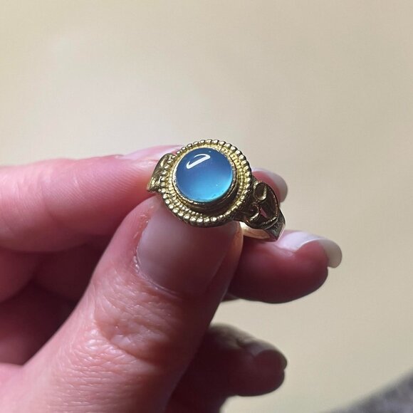 Handcrafted Vintage Blue Chalcedony Ring - Size 5.5 - Picture 1 of 8